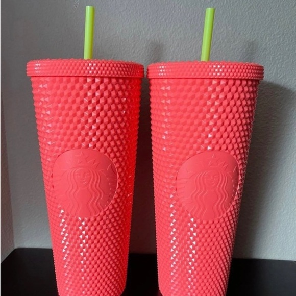 Starbucks Dragon Fruit Studded Tumbler Bling Coral Cup 2pc SET Venti & Grande - Picture 7 of 9